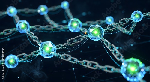 Secure Blockchain Network Illuminating Digital Connections and Data Flow, Representing Advanced Technology and Future Innovation
