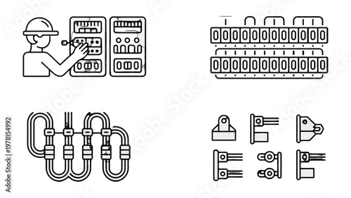 Power Control Components: A meticulously designed illustration showcases a collection of diverse power control components, perfect for conveying the core concepts of electrical engineering.