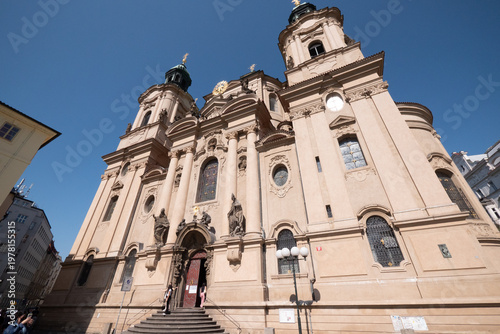 Exterior view of the Church of St. Nicholas on Old Town Square in Prague, Czech Republic.