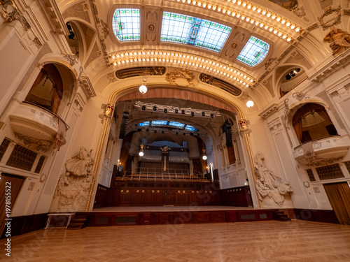 The Smetana Hall, the main concert hall located inside the Municipal Housein Prague, Czech Republic. 