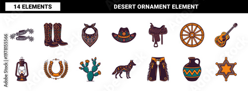 Folk Art Western Cowboy Hat Asset Sheet