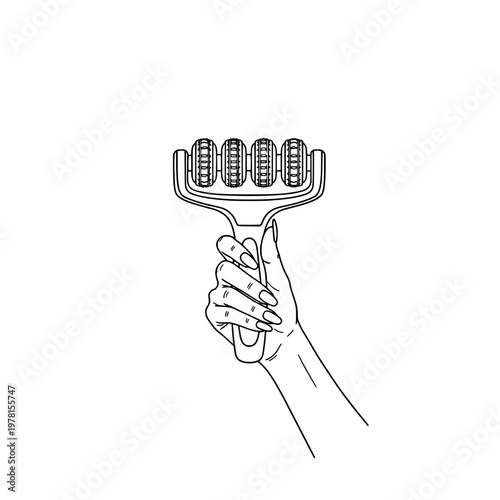 Icon of a beautiful female hand holding a roller massager, representing concepts of self care and body relaxation