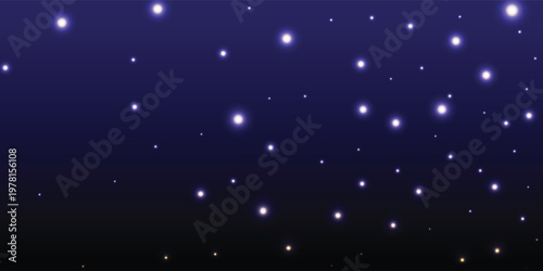 Illustration starry night sky with shooting stars streaking across dark purple heavens, soft glowing stars with smooth gradients, vector illustration art