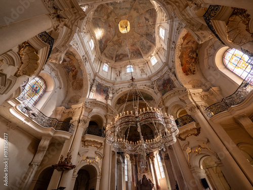 Exterior view of the Church of St. Nicholas on Old Town Square in Prague, Czech Republic.
