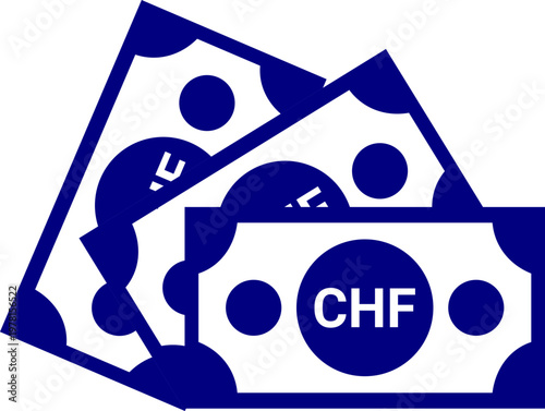 Blue Swiss Franc cashflow icon vector design with overlapping CHF banknotes for finance, currency exchange, wealth, business, savings, investment, and economic growth graphics
