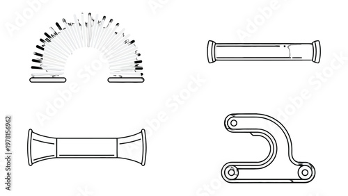 Industrial Components: A schematic illustration showcases an assortment of industrial components, artfully depicted to highlight their unique designs and functional properties.