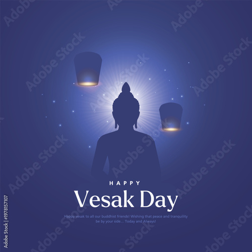 Happy Vesak Day, Buddha Purnima wishes greetings with buddha. used for poster, banner, logo, background, greetings, print design. Creative vector illustration design.