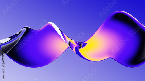 Abstract glass wave 3d rendering. Chromatic dispersion and thin film spectral effect.