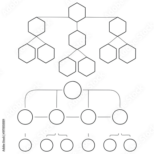 Hand-drawn doodle set of hierarchies on a white background.