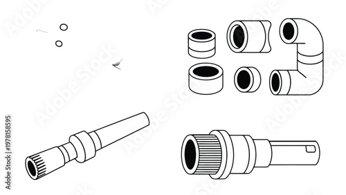 Industrial Component Array: A minimalist illustration of essential industrial components, designed for various construction and technical applications.