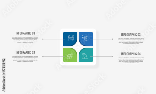 Modern business infographic with 4 square options and thin line icons for presentation. Vector illustration.