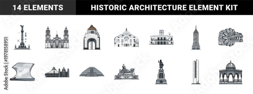 Mexico City Architectural Landmark Graphic.