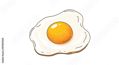 Delicious fried egg cooked sunny side up with a bright yellow yolk and white edges isolated on a plain white background for food themes.