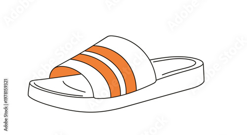 Comfortable white slide sandal featuring two bright orange stripes on the strap isolated against a clean white background.