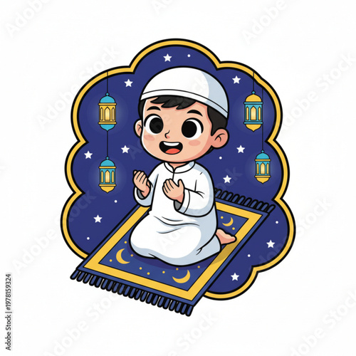 Cute Muslim Boy Praying Illustration
