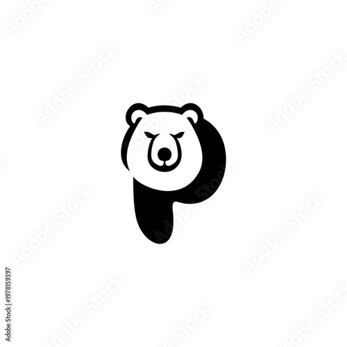Polar Bear Head Letter P logo...