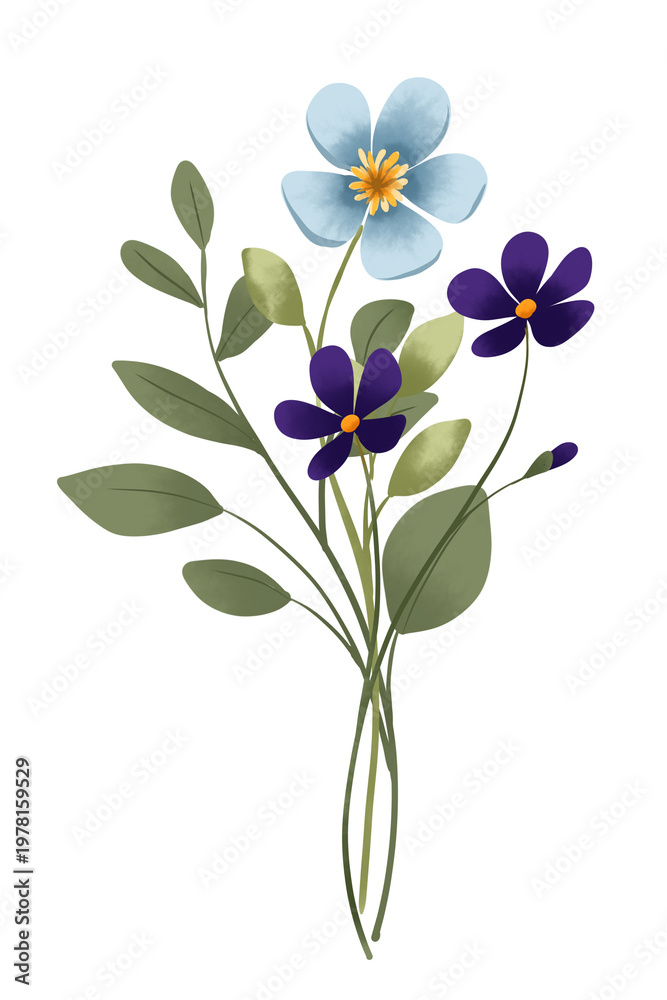 Naklejka premium Bouquet with flowers and leaves, hand painted. Floral botanical illustration.