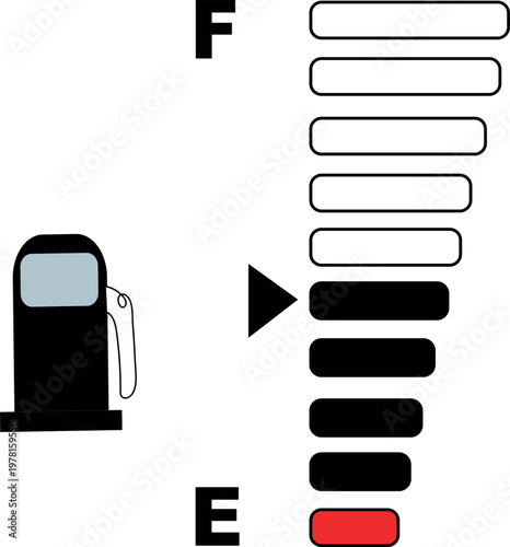 Simple digital indicator of vehicle fuel, Flat icons of full and empty of gas and fuel meters, fuel pump nozzle symbol