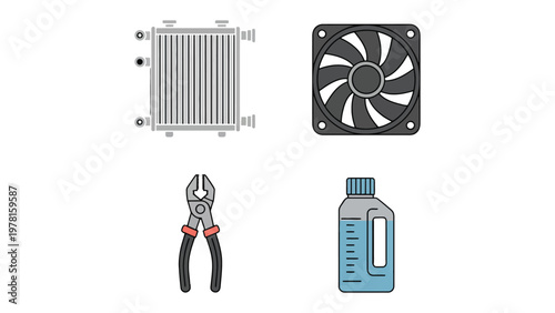 PC Parts Composition: A collection of essential components of a computer, arranged to showcase functionality and precision. Designed for tech enthusiasts and DIY builders.