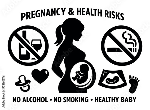 Woman expecting a baby, avoiding alcohol, cigarettes for fetal health, safe motherhood, prenatal care and newborn well-being