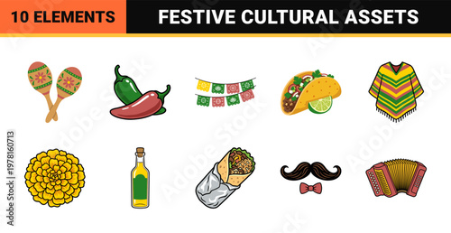Mexican Fiesta Party Celebration Graphic Set