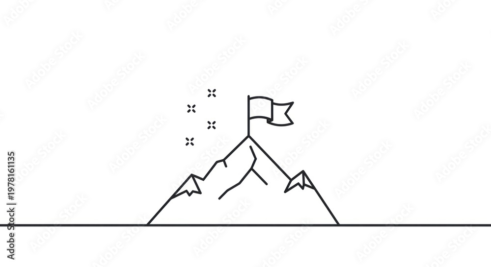 Fototapeta premium Mountain peak with flag on top.