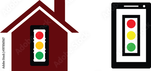 “Smart Traffic Light Control Concept – Home and Mobile Automation System with Red Yellow Green Signal Vector Illustration”
