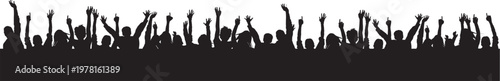 A vector illustration featuring a black grass silhouette on a white background with a cheering crowd of people dancing at a music festival party