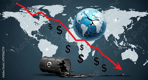 Global economic crisis with falling oil prices and stock market decline.