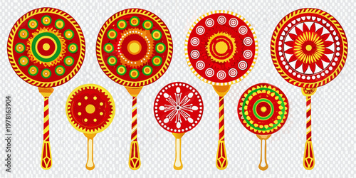 A vibrant collection of traditional indian mirrors with ornate designs