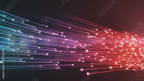 Fiber Optic Strands Glowing with Light, Data Transmission Concept