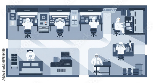 Scientists working in a modern laboratory research facility.