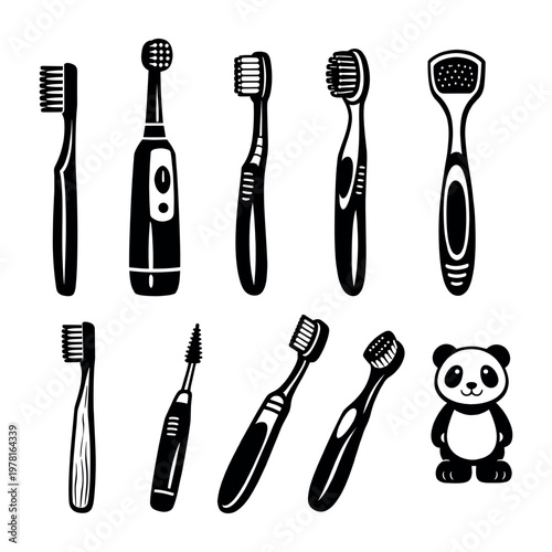Variety of dental instruments, including manual and electric toothbrushes, for everyday oral health and clean teeth