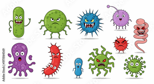 Canvas Print Playful bacteria collection with quirky shapes and humorous cartoon style for ki