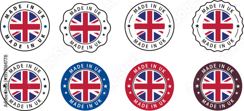 united kingdom flag icons. Made in UK Round Stamp Badge Icons Set with British Flag Union Jack Vector