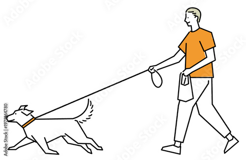 元気いっぱいな愛犬と散歩を楽しむ男性