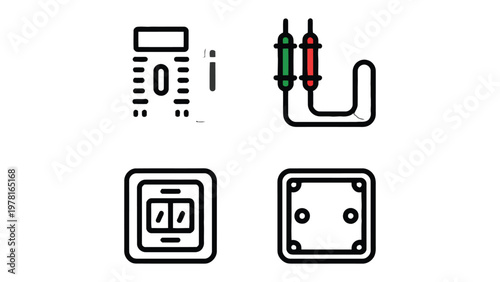 Circuitry and Electronic Components: A set of simple line icons showcase the essential elements of modern circuitry. Each icon represents a different fundamental component.
