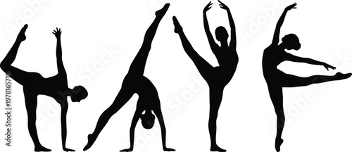 Elegant ballet dancers in various graceful poses showcasing flexibility and artistry isolated on transparent background