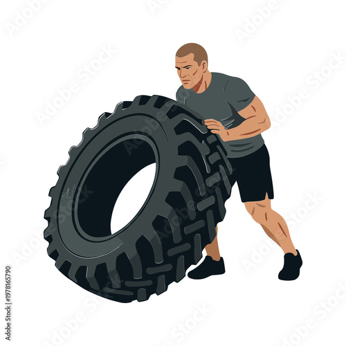 Man lifting large tire outdoors for exercise and strength training
