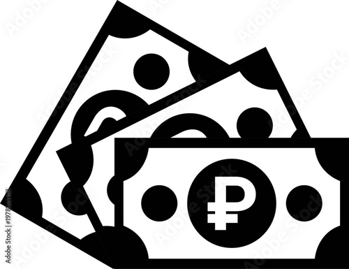 Black cash flow icon with Russian Ruble currency notes representing financial liquidity money management revenue stream and business capital
