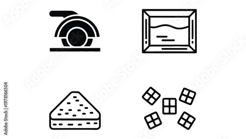 Illustration Set: Icons representing tools and objects for a building and architecture design, with focus on details, precision and simplicity.