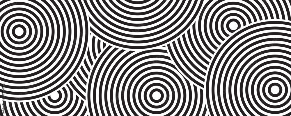 Fototapeta premium Abstract gold circle lines on dark background. Geometric stripe line art design.