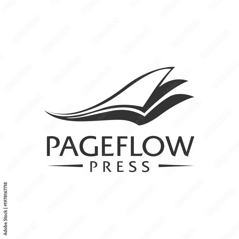 Fototapeta premium Pageflow press logo featuring a stylized book with elegant lines, perfect for book publishing companies or literary blogs.