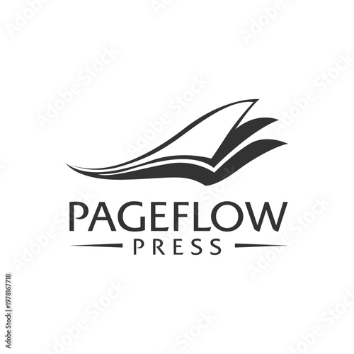 Pageflow press logo featuring a stylized book with elegant lines, perfect for book publishing companies or literary blogs.