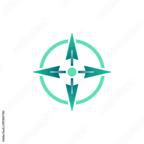 Teal compass logo with arrows in circle, perfect for travel, exploration, adventurerelated designs, or navigation businesses. Suitable for branding.