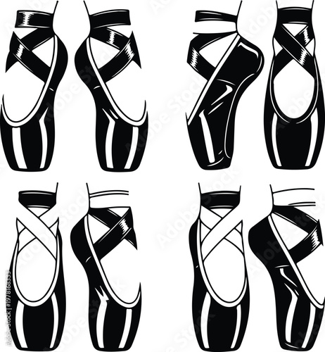Black and white ballet shoes pattern a delicate dance of footwear