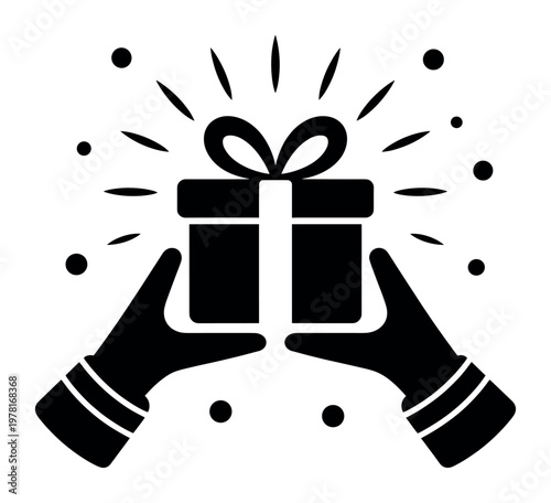 Hands cradling a gift adorned with a festive ribbon and bow, symbolizing generosity and surprise