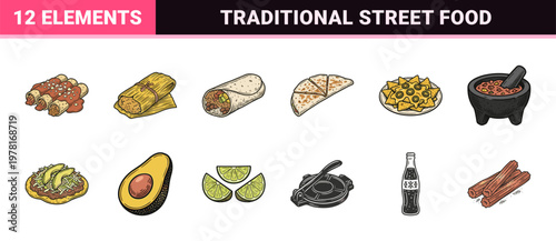 Mexican Food Woodcut Graphic Elements