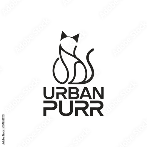 Urban cat logo, black feline icon, modern pet branding, urban purr design