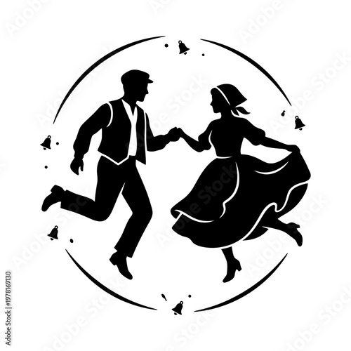 Traditional folk dance couple silhouette